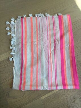 Stella & Dot Pink and Coral Striped Scarf with Tassels